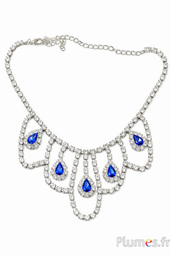 Collier strass - env. 35 cm - cristal-bleu
